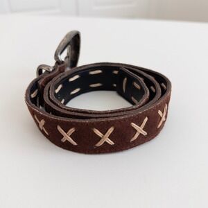 VTG Vermillion Womens Leather Belt Size M Brown Suede Cross Stitch Western Boho